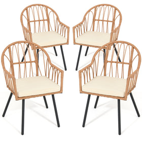 YITAHOME four-piece rattan dining chairs beige for outdoor meals.