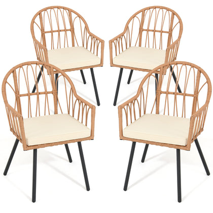 YITAHOME four-piece rattan dining chairs beige for outdoor meals.
