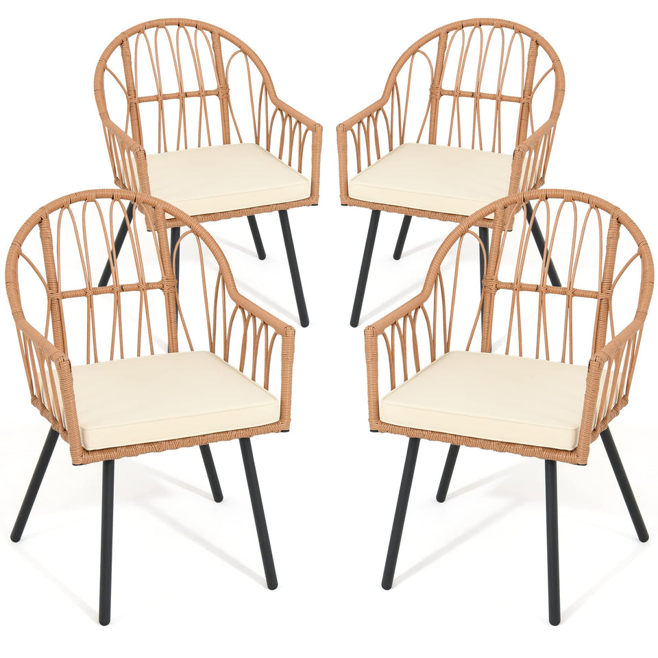 YITAHOME four-piece rattan dining chairs beige for outdoor meals.