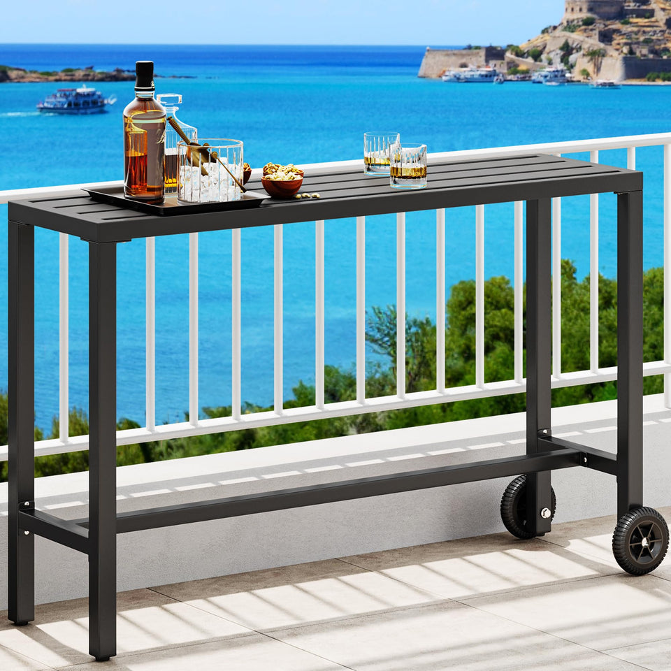 YITAHOME 55-inch outdoor bar table front view shows sturdy frame for patio entertaining.