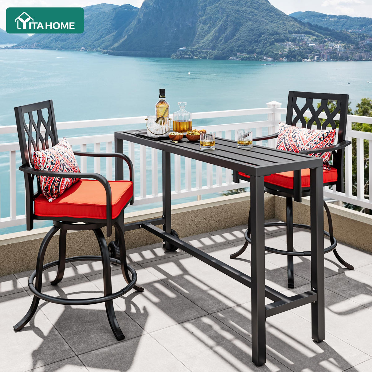YITAHOME 55-inch outdoor bar table side view highlights generous legroom for guests.