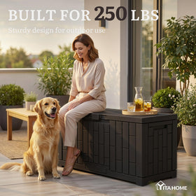 YITAHOME deck box lid with slide-lock for secure outdoor storage.