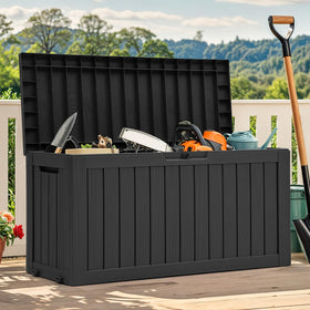 YITAHOME 72 gallon outdoor storage box with wheels for easy mobility around the patio.