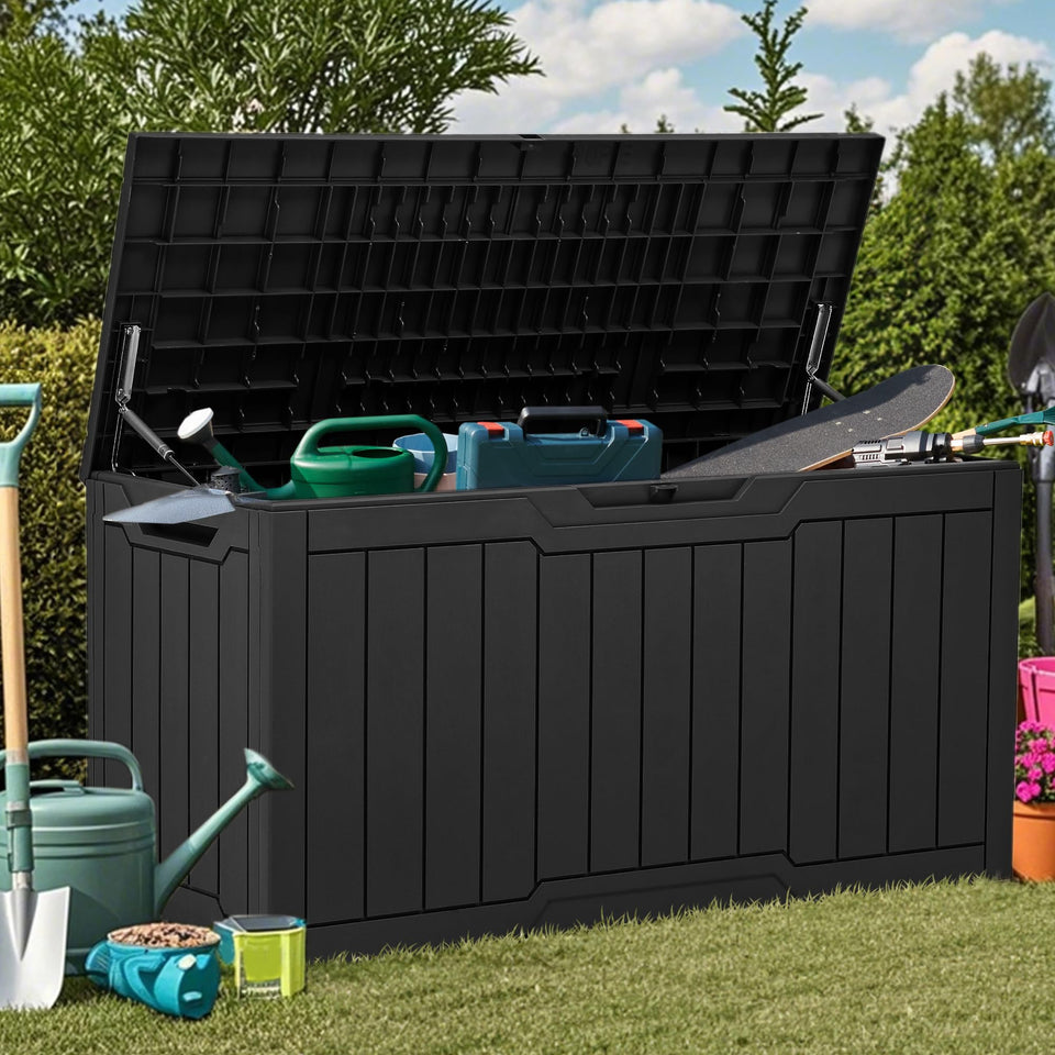 YITAHOME 80-gallon deck box interior showing spacious storage for cushions and outdoor essentials.