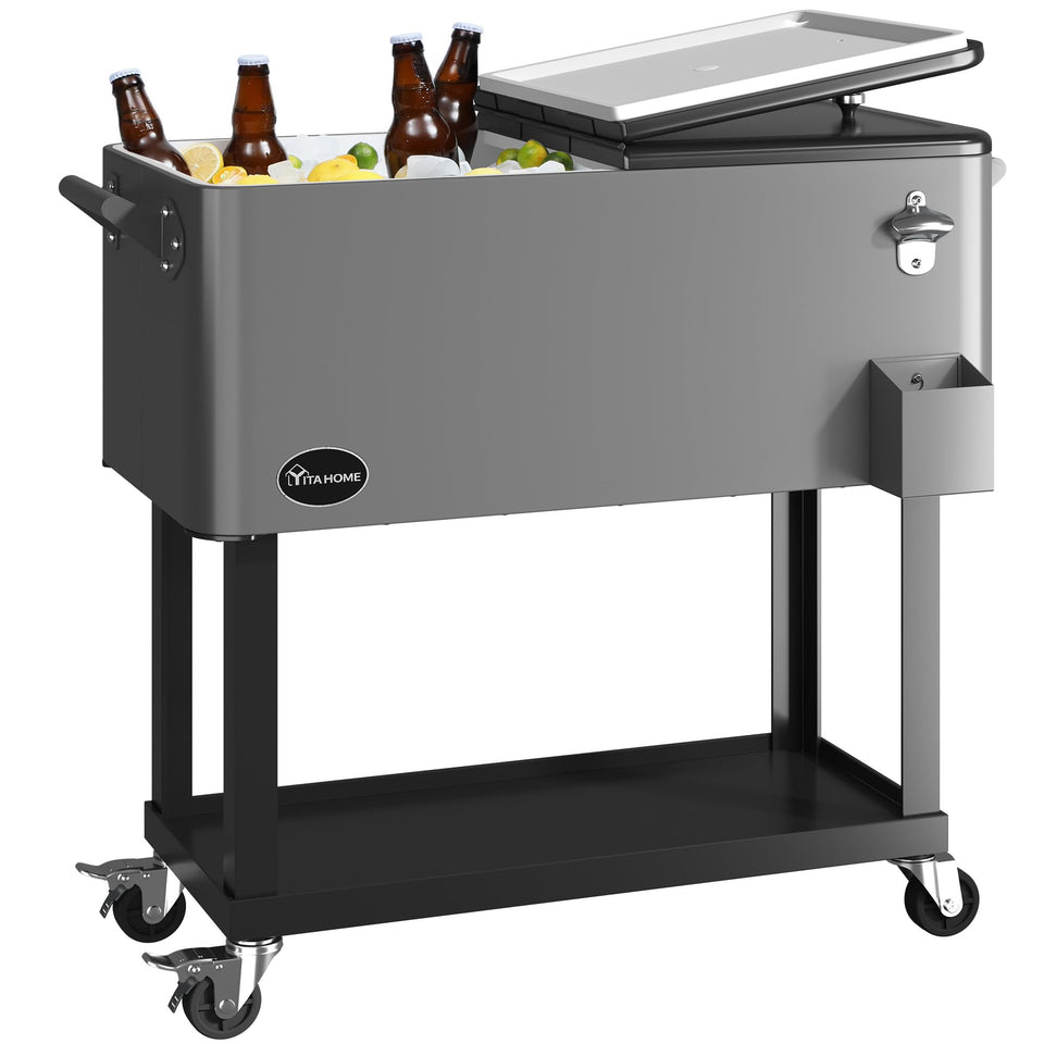 YITAHOME 80-quart rolling cooler cart with open lid for quick outdoor access