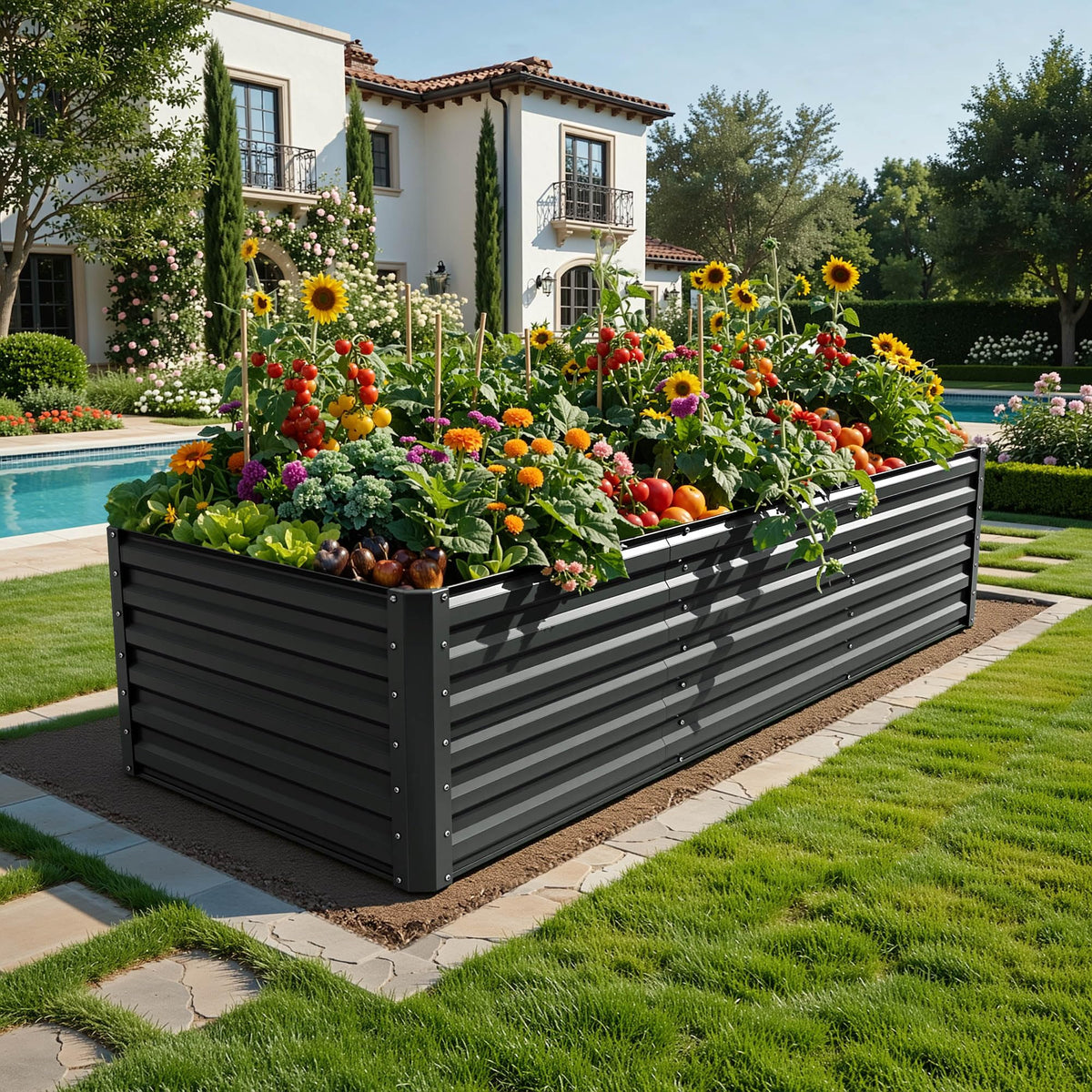 YITAHOME raised bed side view shows durable galvanized panels for long-lasting outdoors