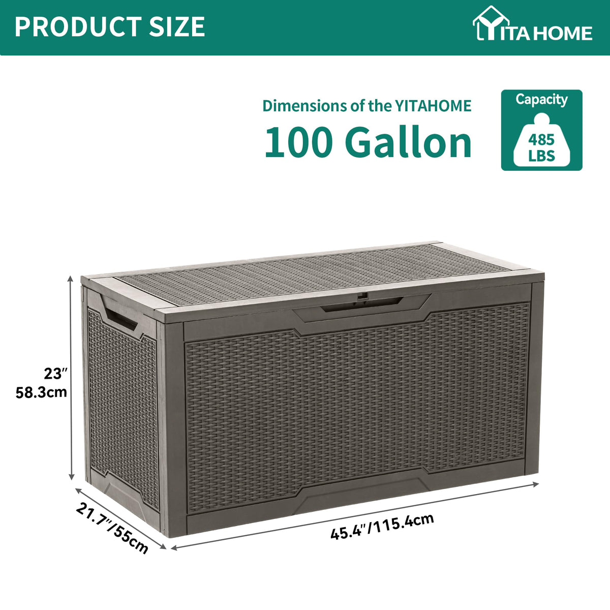 YITAHOME bench-capable deck box supporting up to 485 pounds