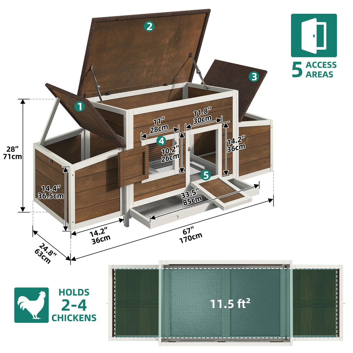 YITAHOME weatherproof roof over nesting area keeps the interior dry.