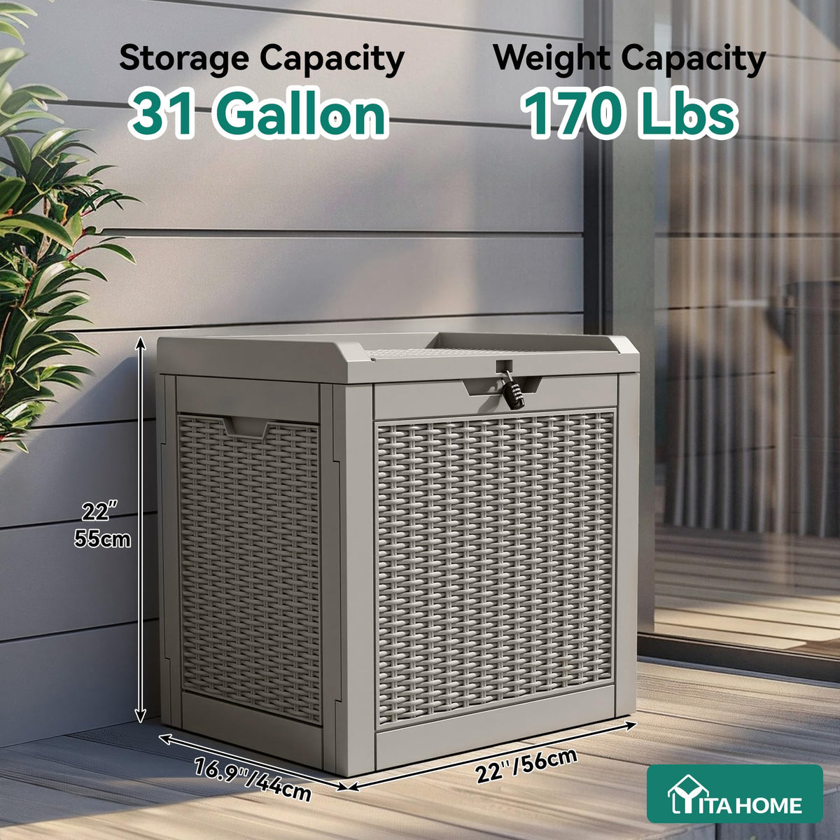 YITAHOME 32-gallon capacity deck box stores cushions and tools