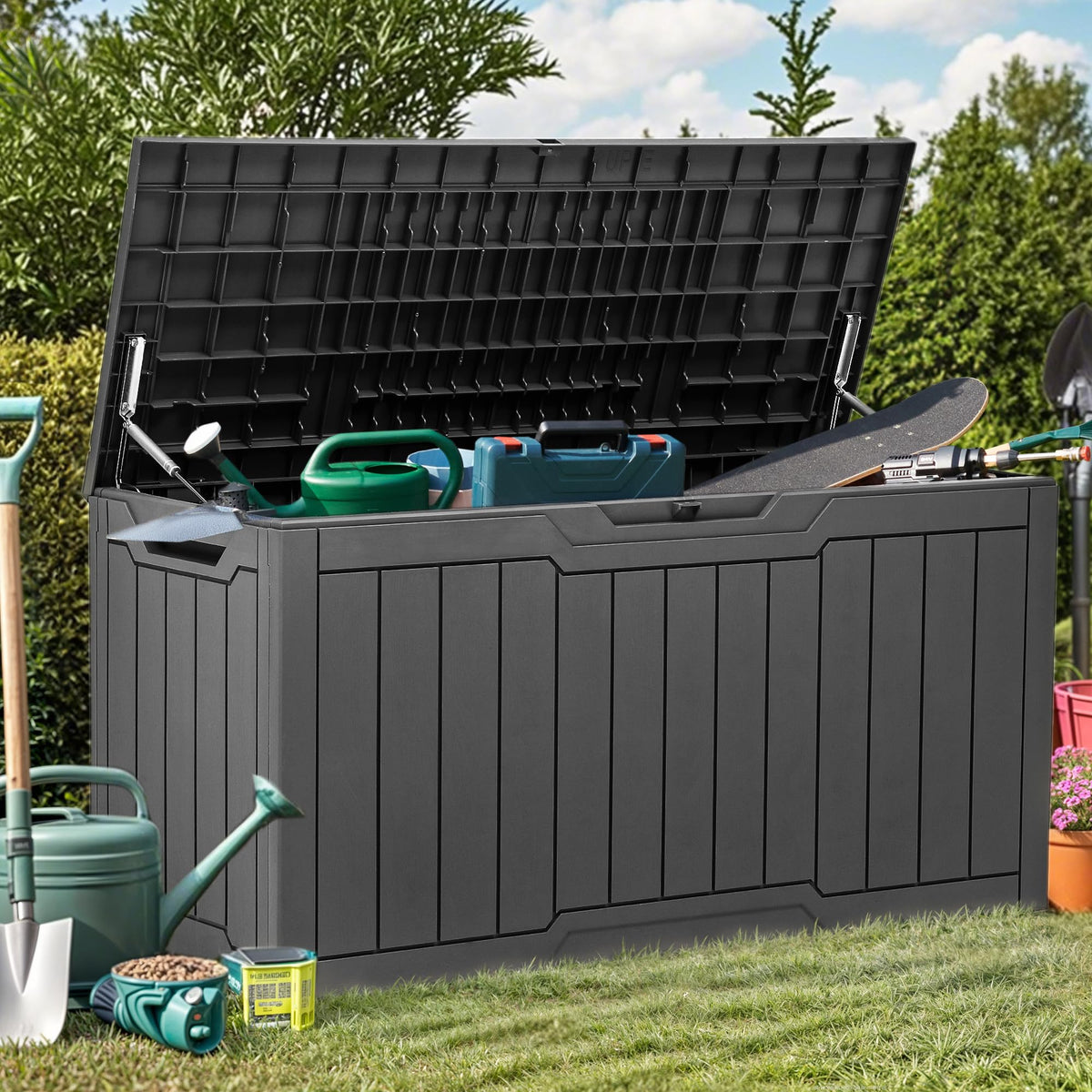 YITAHOME deck box with dual side handles for easy moving.