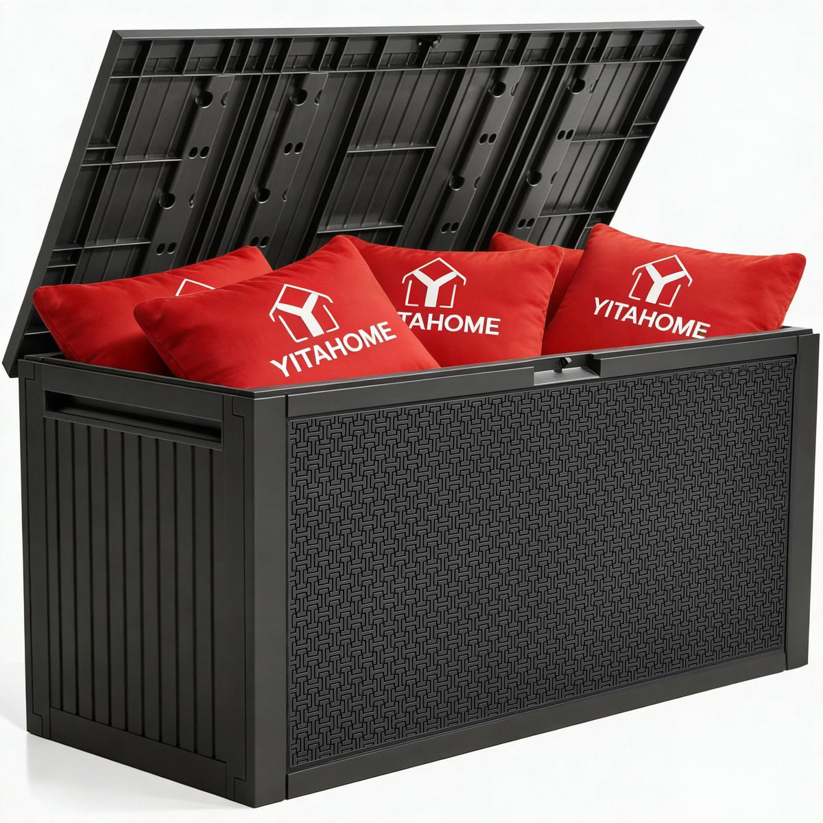 YITAHOME deck box with maze grid design enhances modern patio storage