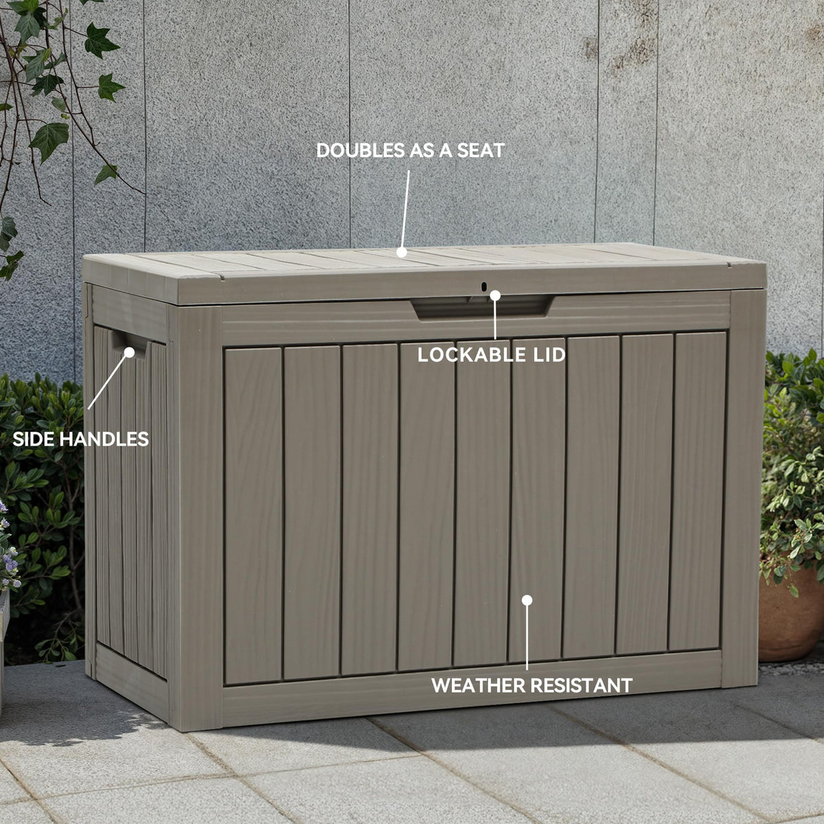 YITAHOME weatherproof deck box withstands sun and rain