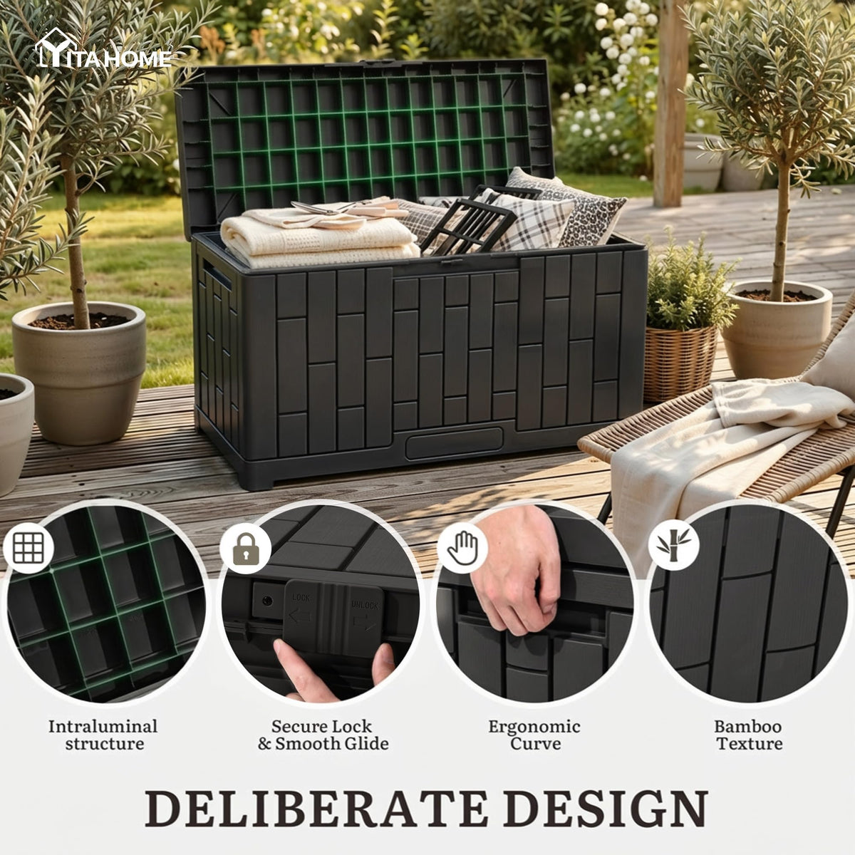 YITAHOME deck box side handles for portable use anywhere.