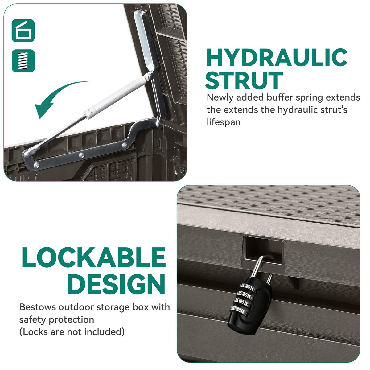 YITAHOME resin deck box demonstrates weather resistance against rain and sun