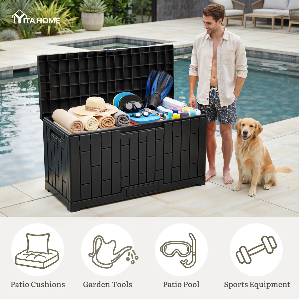 YITAHOME weather-resistant resin protects contents from elements.