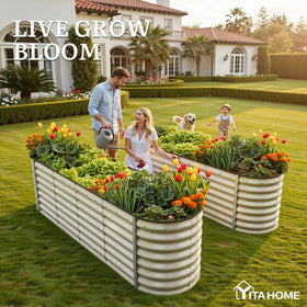 YITAHOME galvanized metal planter shows 9-in-1 modular setup.