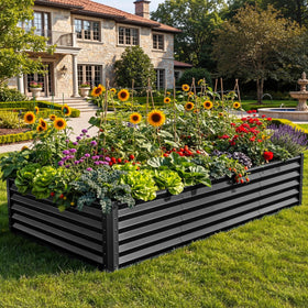 YITAHOME galvanized raised garden bed 8x4x15ft side view, sturdy metal construction for outdoor gardening