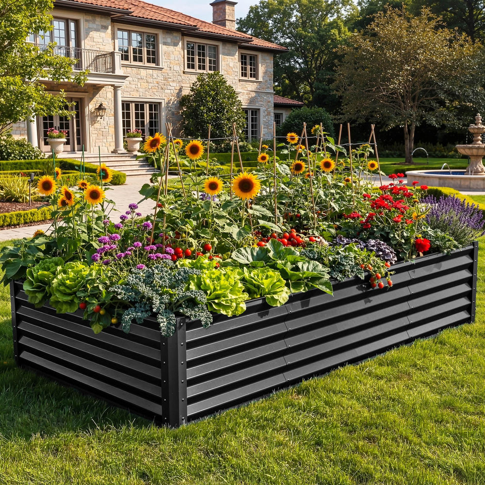 YITAHOME galvanized raised garden bed 8x4x15ft side view, sturdy metal construction for outdoor gardening