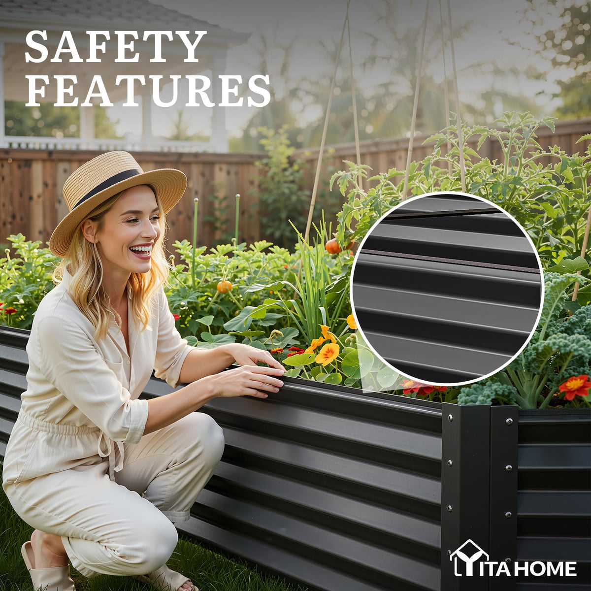 Ground stakes stabilize YITAHOME raised garden bed on uneven ground
