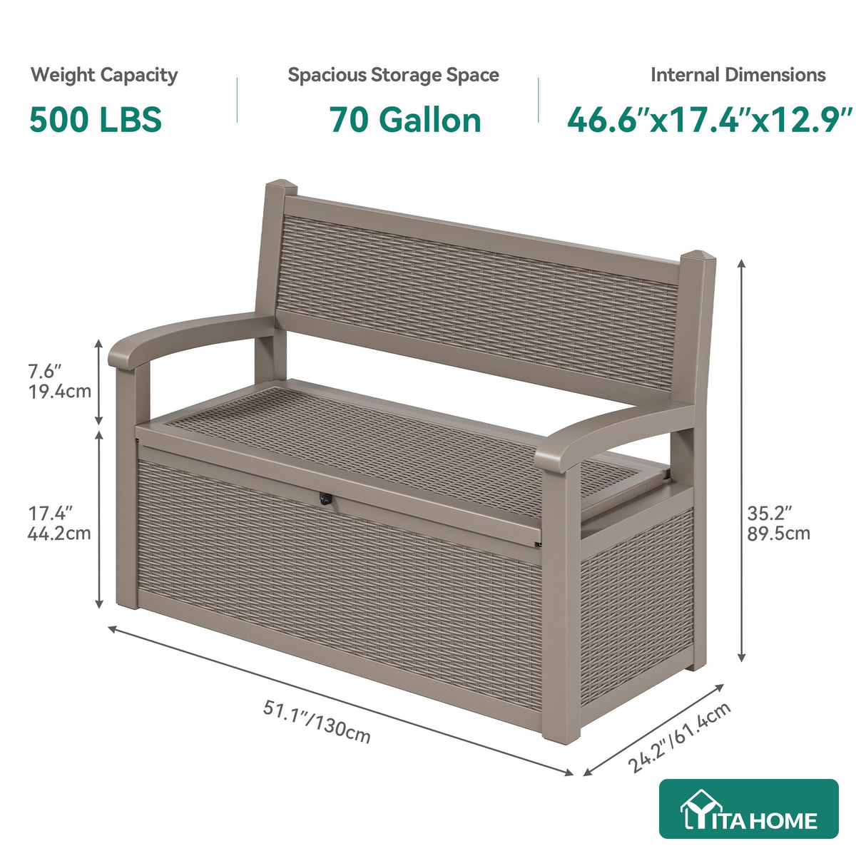 YITAHOME storage bench lid closed showing hidden capacity for garden essentials