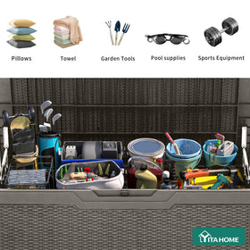 YITAHOME hydraulic struts enable smooth lid operation on the deck box