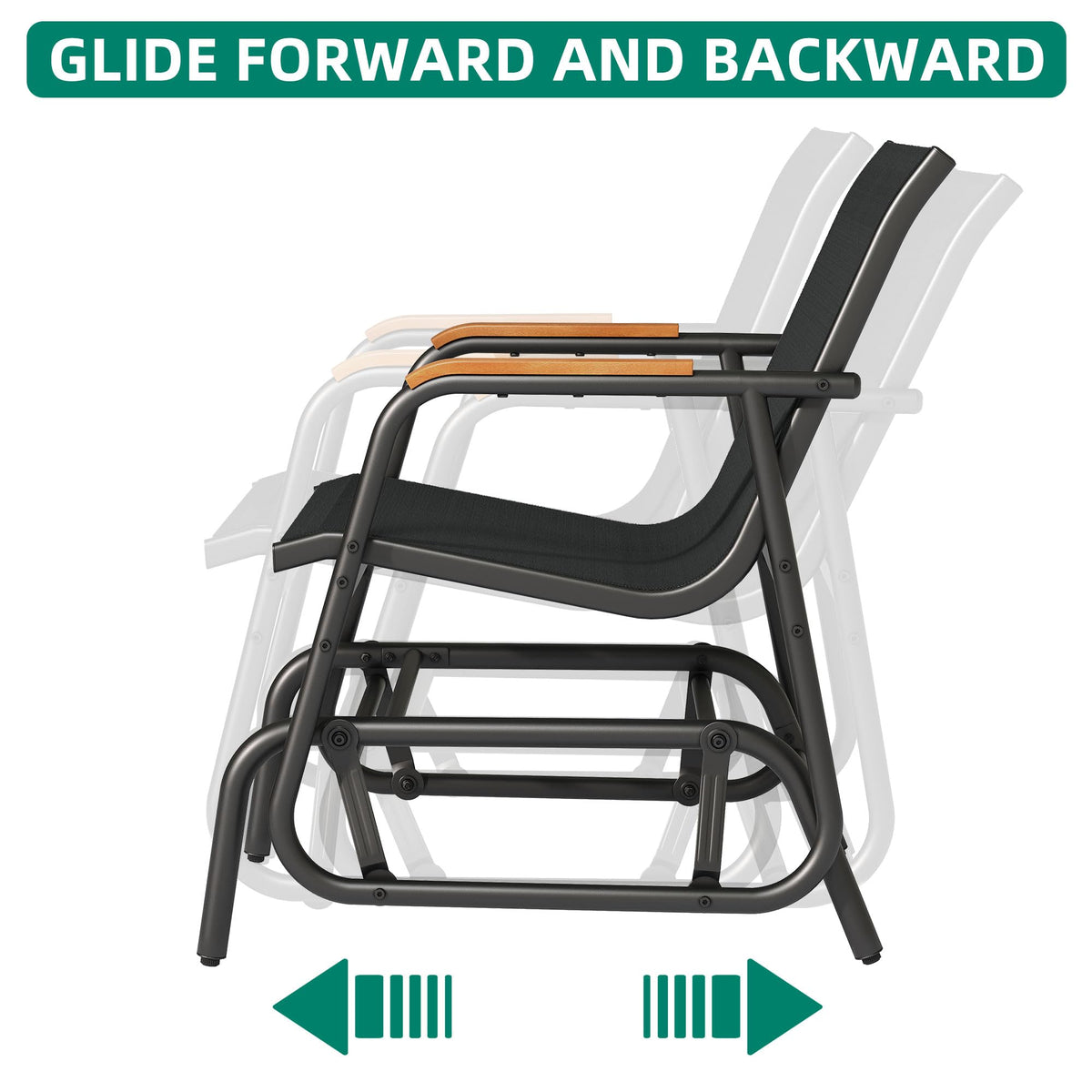 YITAHOME iron-frame chair with teak armrest offering cool-touch comfort.