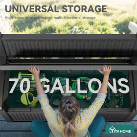 YITAHOME lockable outdoor storage bench for secure items with separate padlock option.
