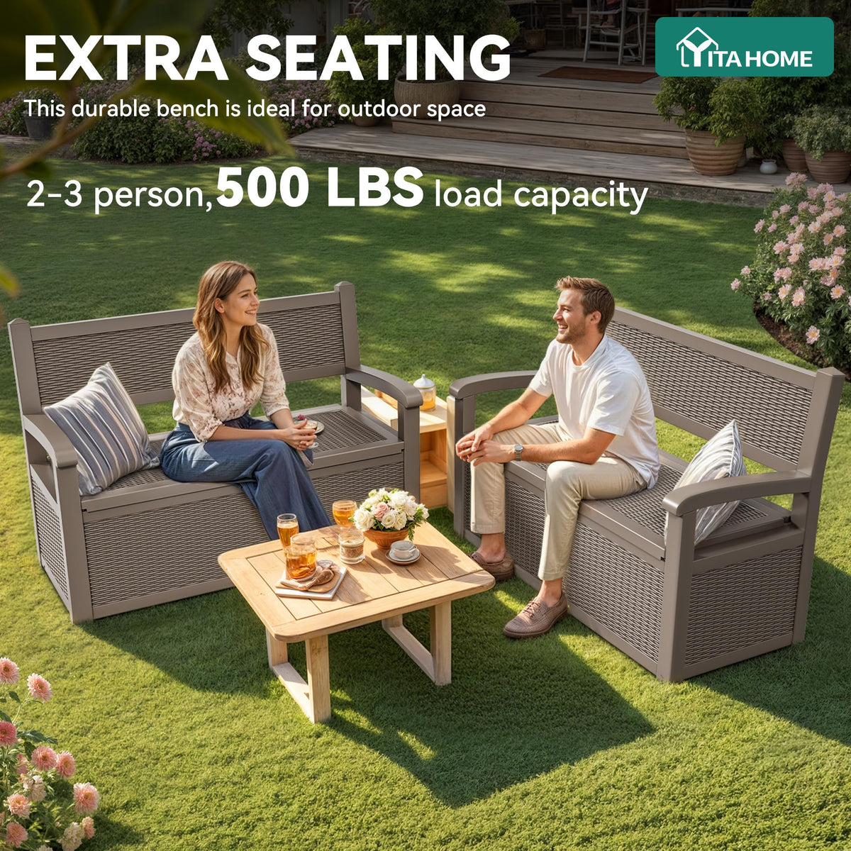 YITAHOME lockable storage bench on a patio with padlock-ready security