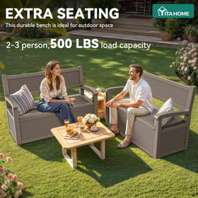 YITAHOME lockable storage bench on a patio with padlock-ready security