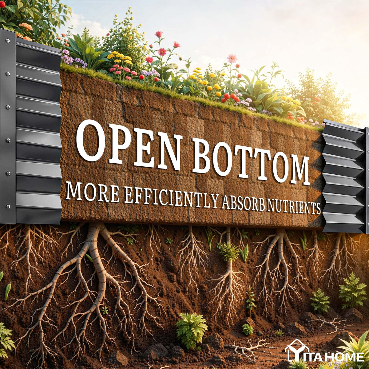 YITAHOME open-bottom design promotes drainage and nutrient access for roots.