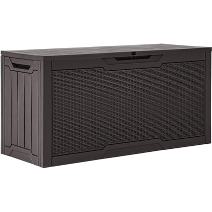 YITAHOME 80-gallon outdoor storage box with open lid for easy access.