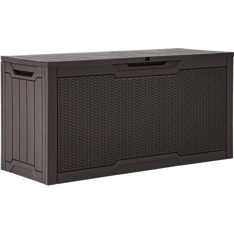 YITAHOME 80-gallon outdoor storage box with open lid for easy access.