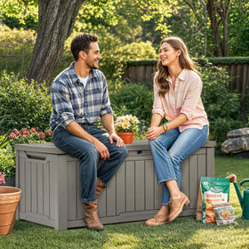 YITAHOME deck box with wood like texture enhances patio decor while storing cushions