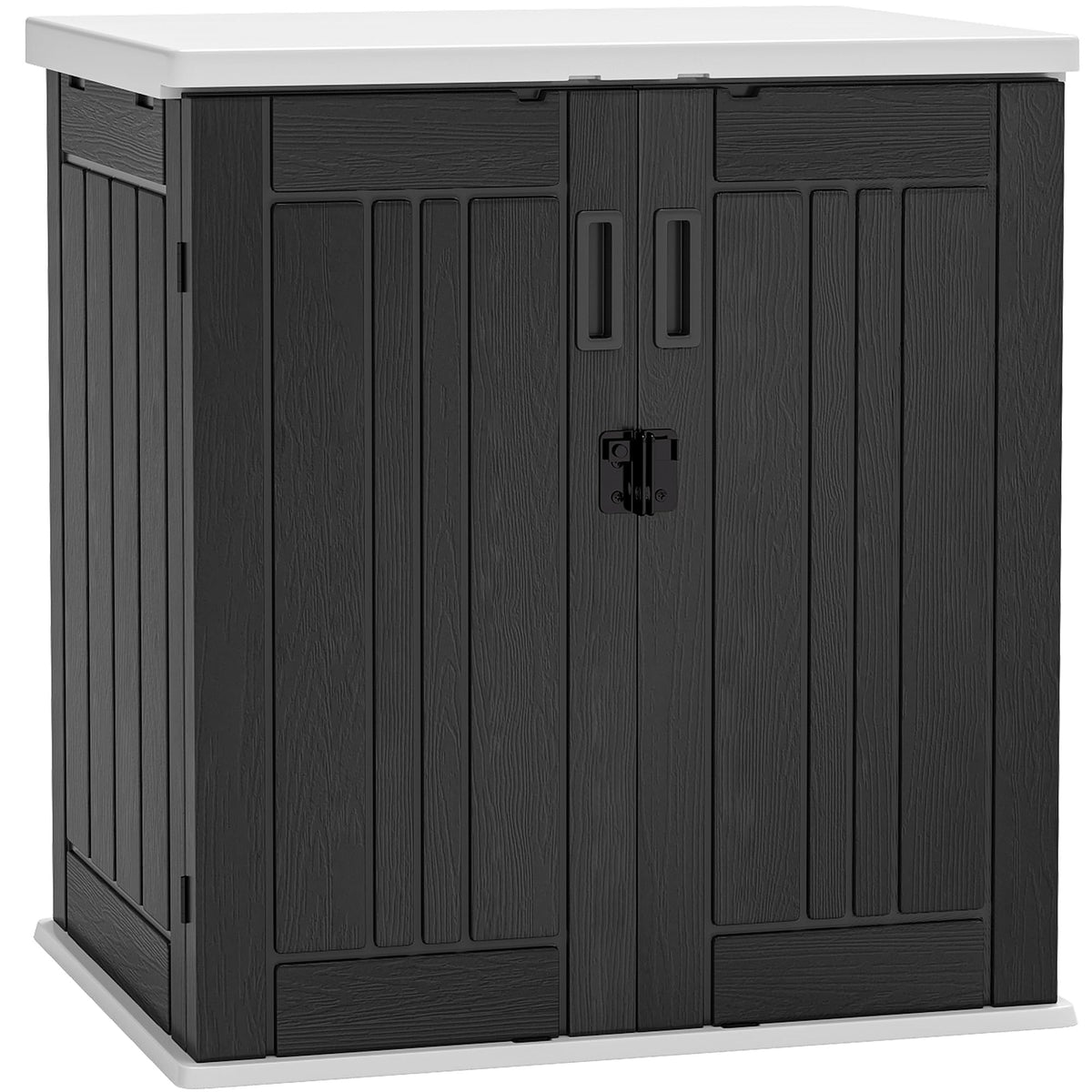 YITAHOME outdoor storage cabinet door open showing lockable latch