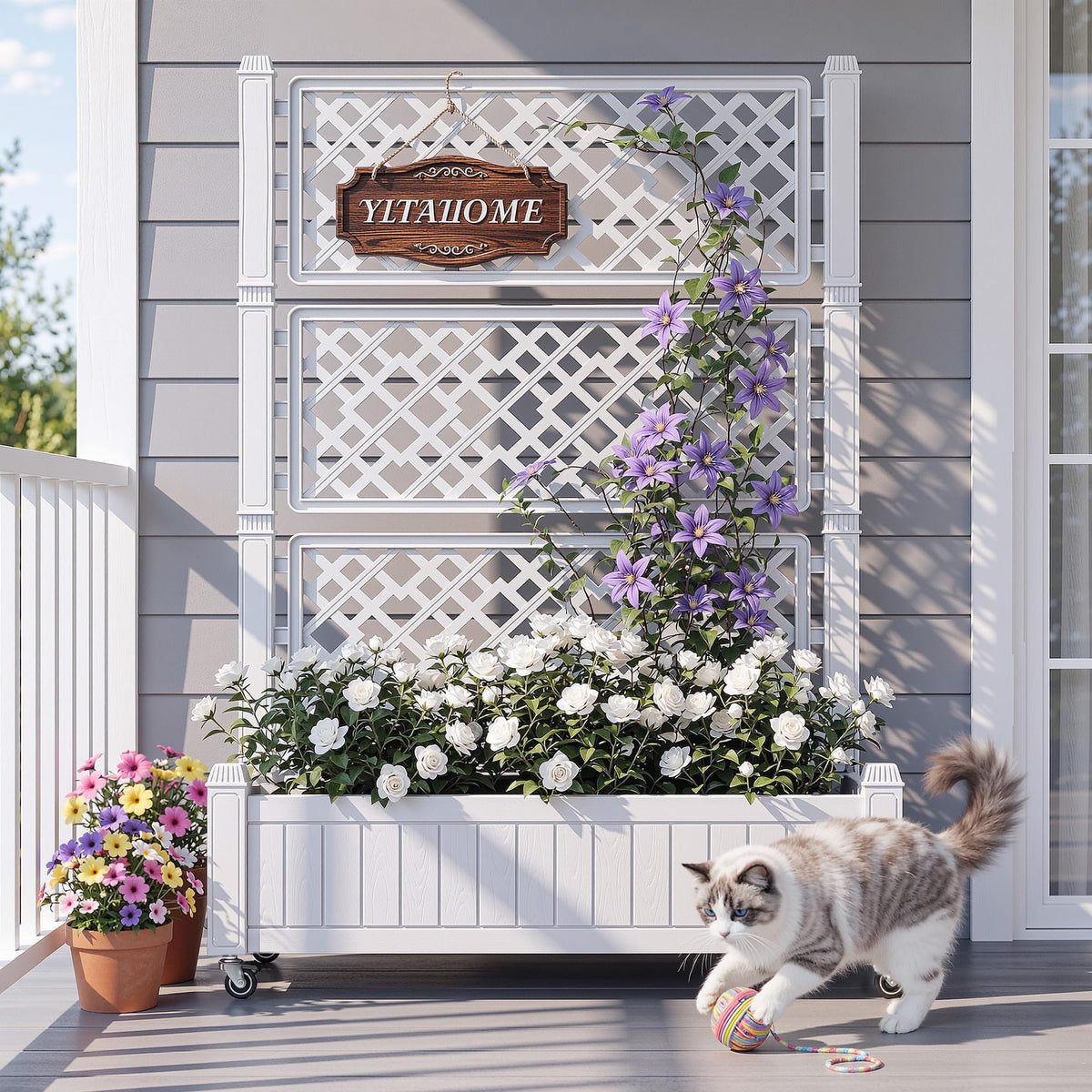 YITAHOME trellis planter front view supports climbing vines and blooms