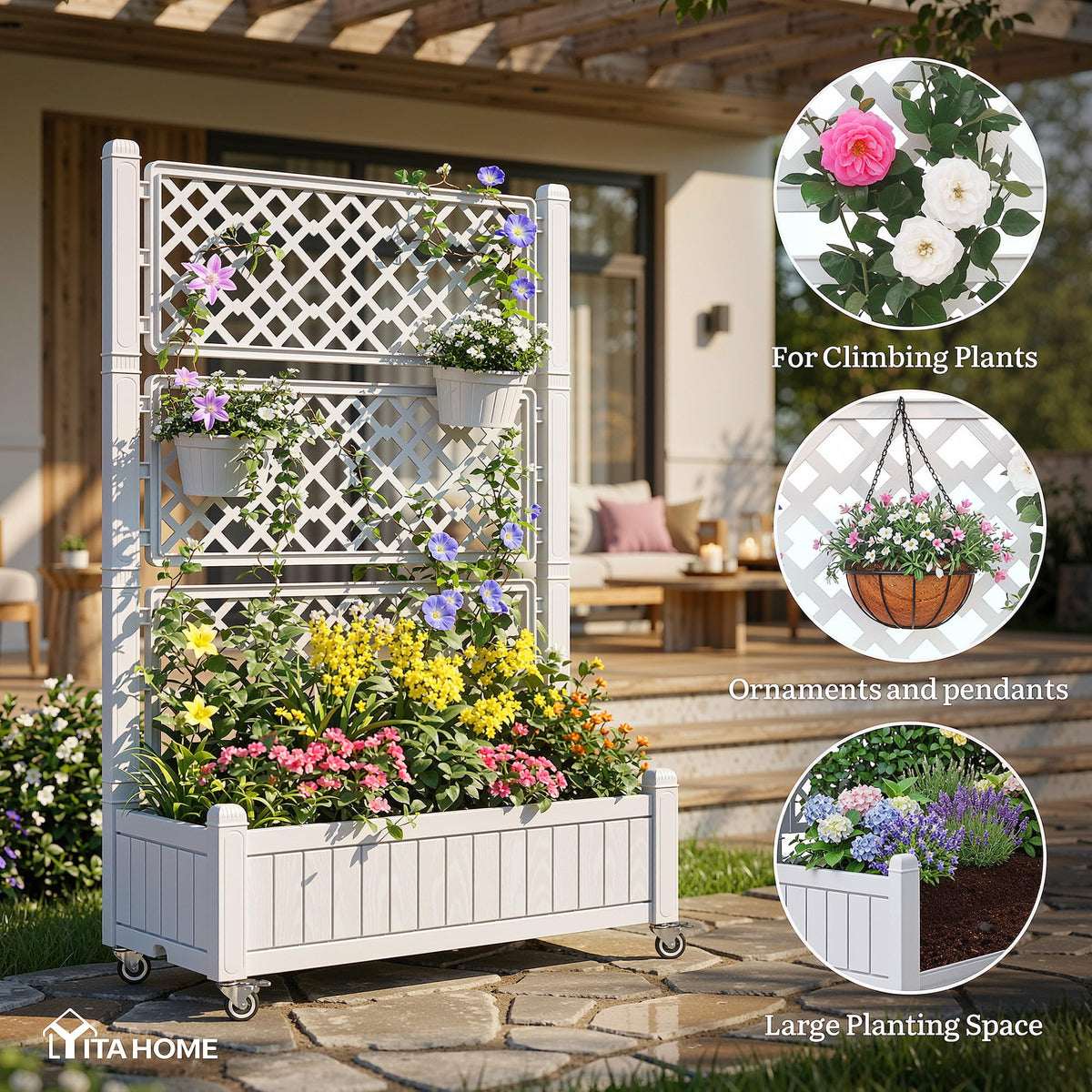 YITAHOME planter box rear view with wheels for easy mobility