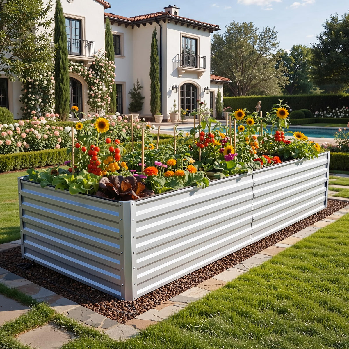 YITAHOME raised garden bed 8x4ft front view, sturdy frame