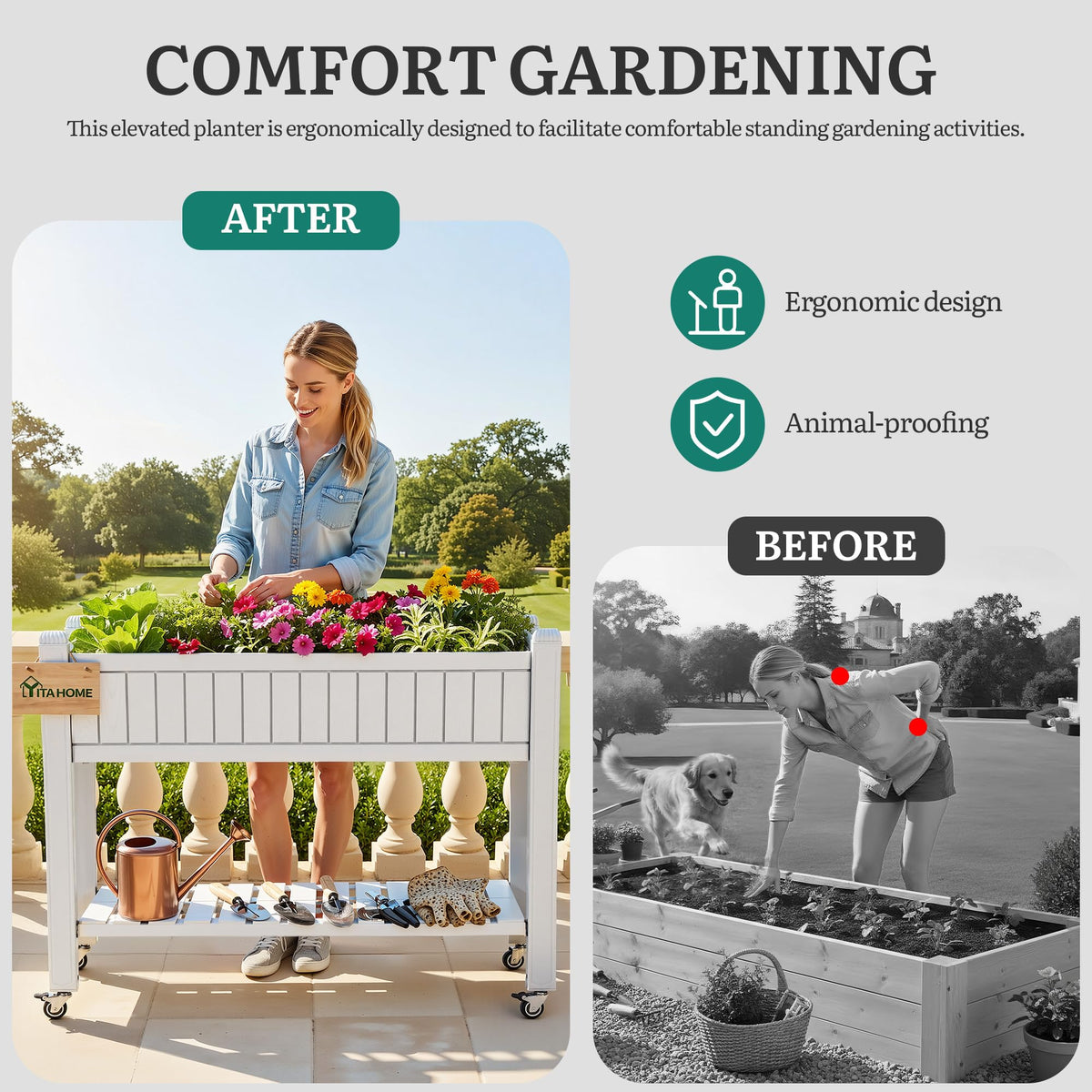 YITAHOME white elevated planter designed for outdoor use and durability.