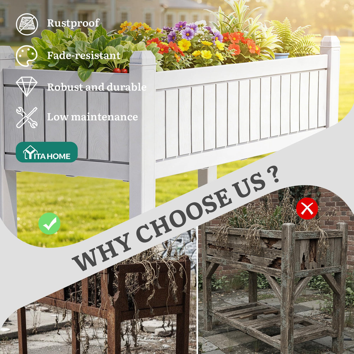 YITAHOME raised garden bed side drainage holes promote proper moisture balance.