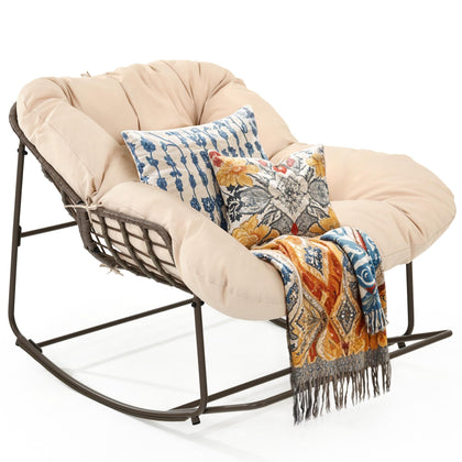YITAHOME rocking papasan chair in beige shown for indoor or outdoor lounging