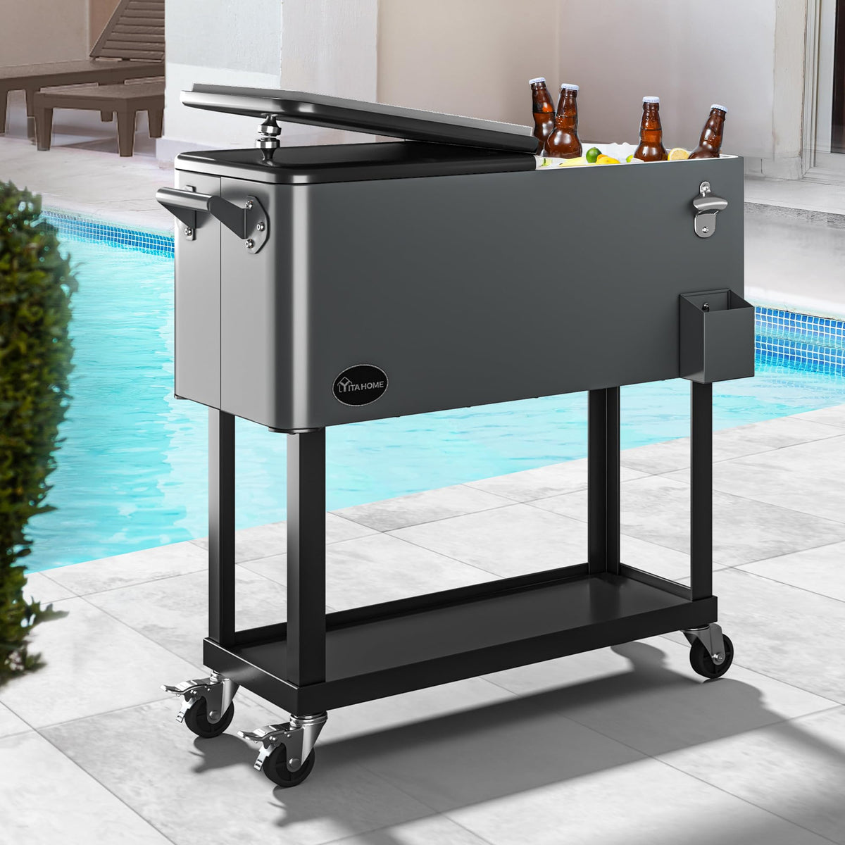 YITAHOME silver outdoor beverage cart suitable for patios
