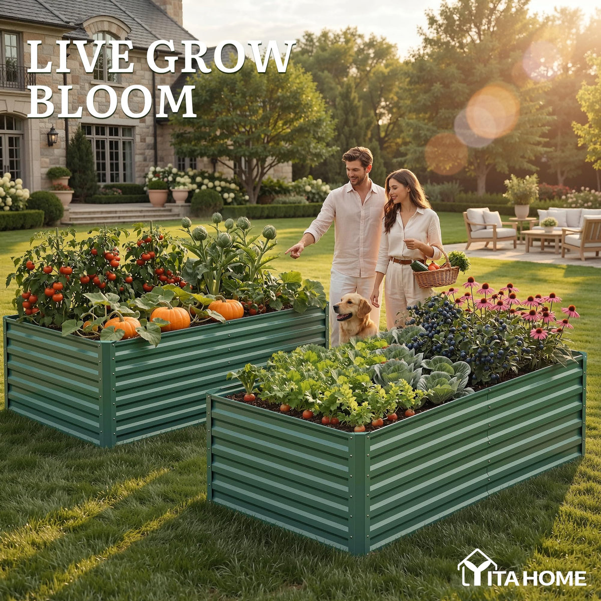 YITAHOME two-pack raised beds expand growing space for vegetables and herbs.