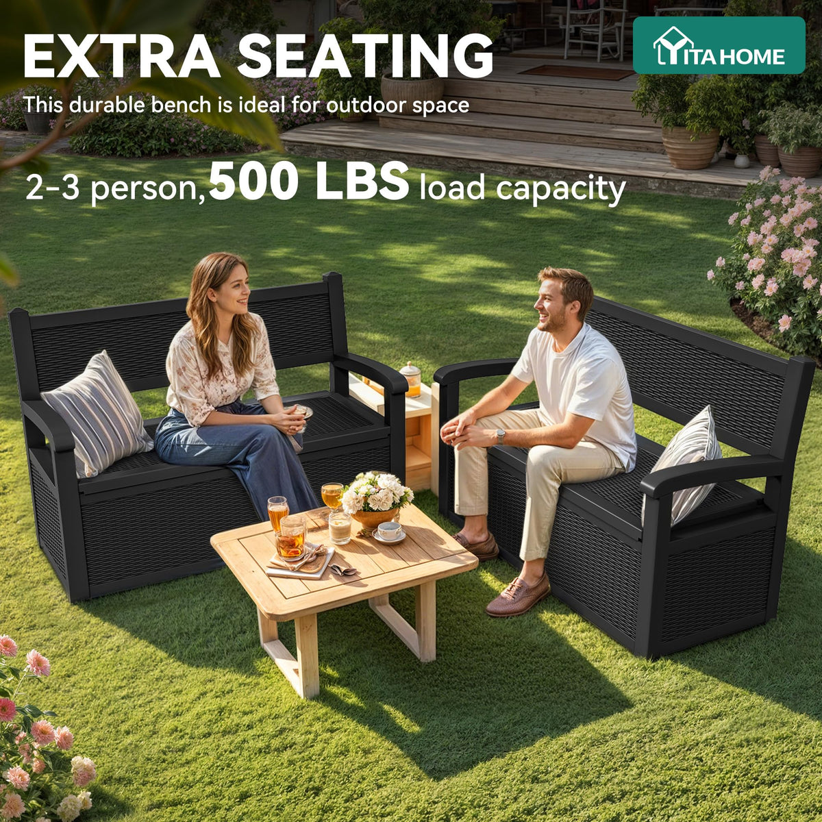 YITAHOME weatherproof resin bench exterior resists rain and UV for durable outdoor seating.
