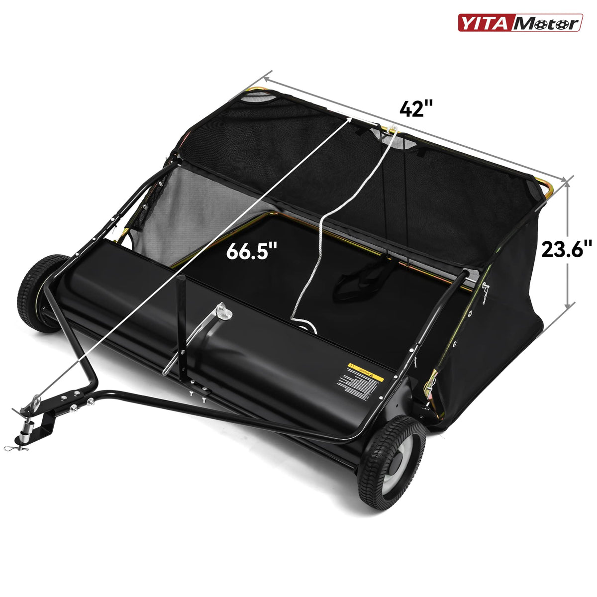 YITAMOTOR 12 cu ft hopper ready to collect leaves and debris.
