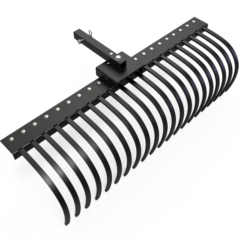 YITAMOTOR 60-inch tow behind landscape rake front view ideal for debris cleanup