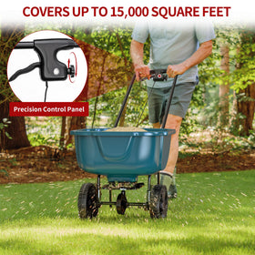 YITAMOTOR 60lb spreader, assembly view, quick setup with no tools required.