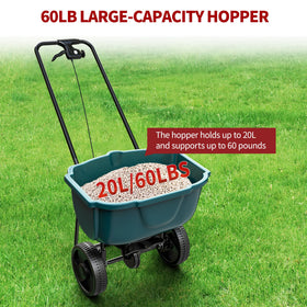 YITAMOTOR 60lb spreader, capacity highlight, handles large jobs in a single pass.