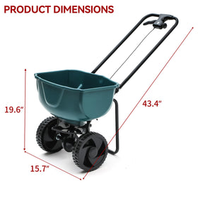 YITAMOTOR 60lb spreader, side view, balances weight for steady, uniform coverage.