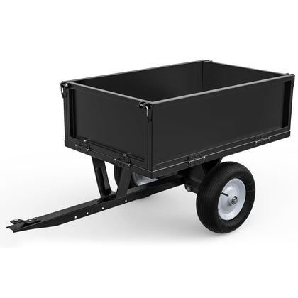 YITAMOTOR Black Utility Dump Trailer with sturdy wheels for rough terrain and quieter operation.