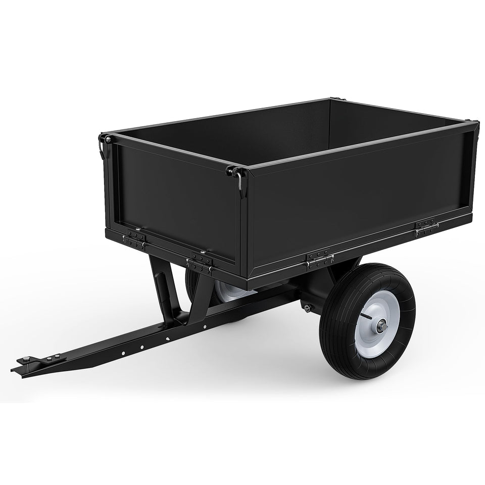 YITAMOTOR Black Utility Dump Trailer with sturdy wheels for rough terrain and quieter operation.